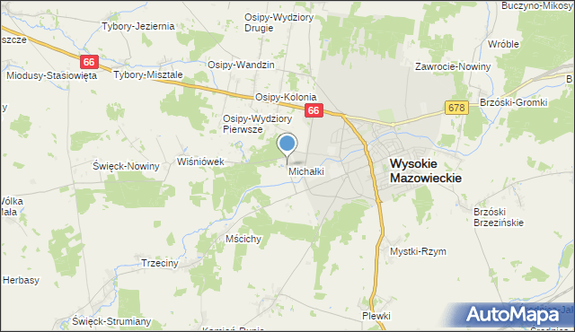 mapa Michałki, Michałki gmina Wysokie Mazowieckie na mapie Targeo